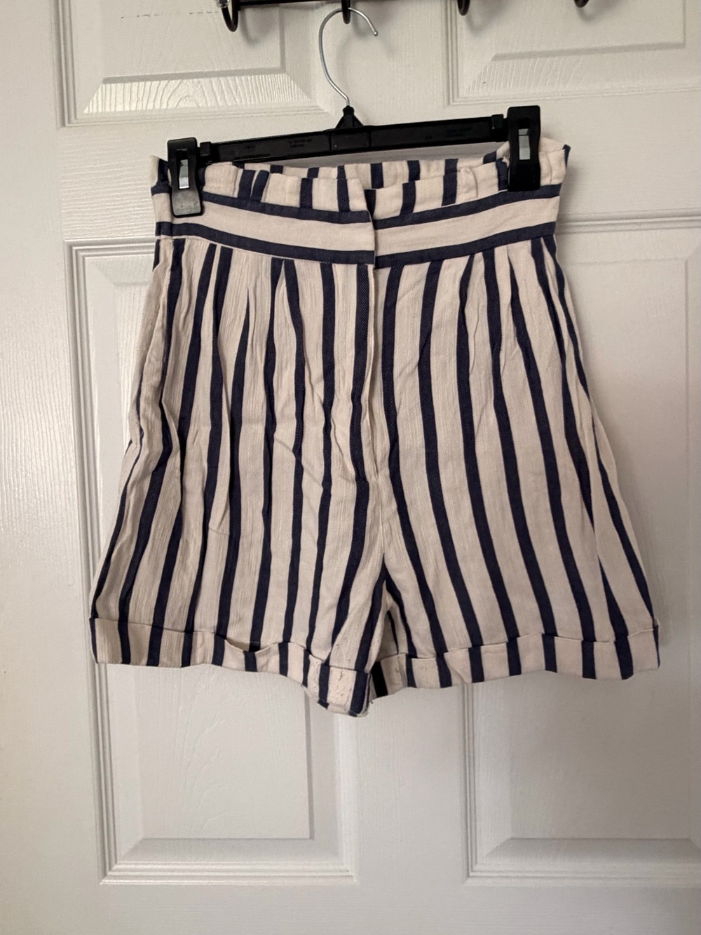 Zara Navy and Cream High-Waist Striped Women’s Shorts